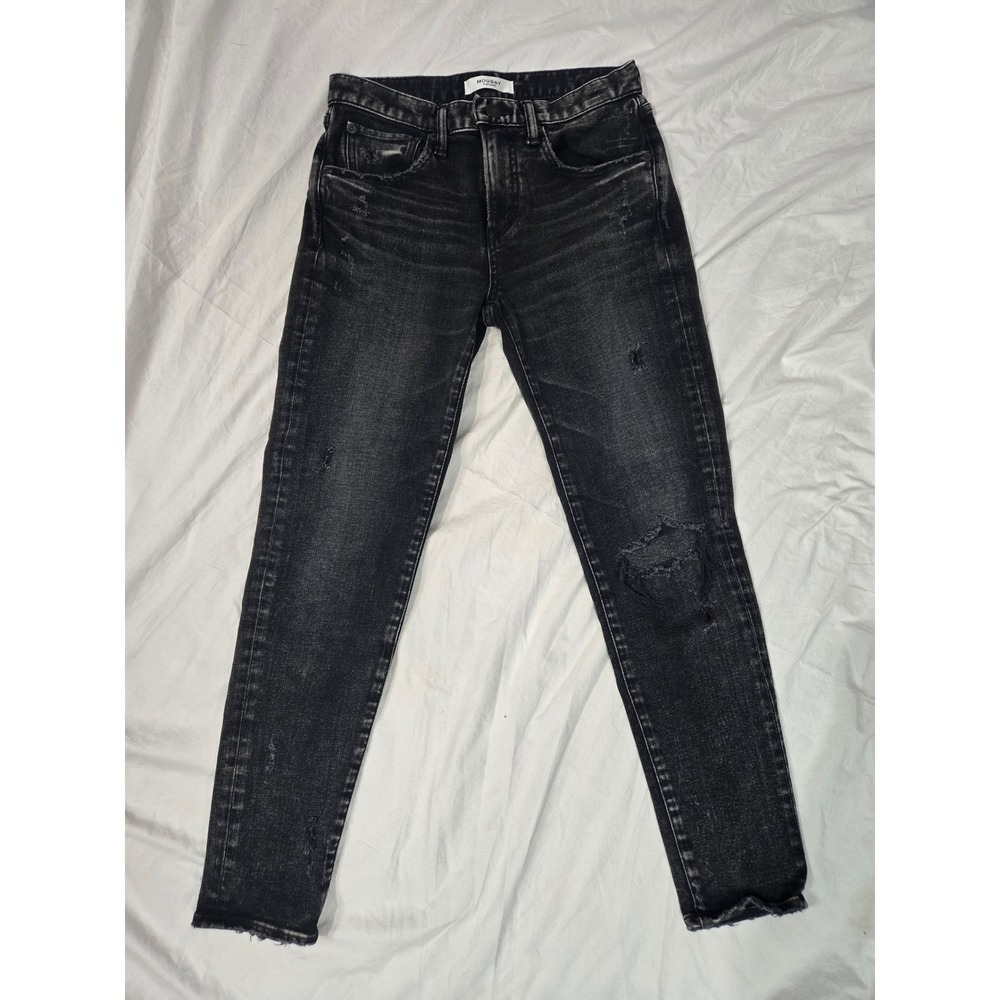 Moussy Vintage Jeans Size 25 Black Howa Tapered Distressed Japan (MSRP $380)